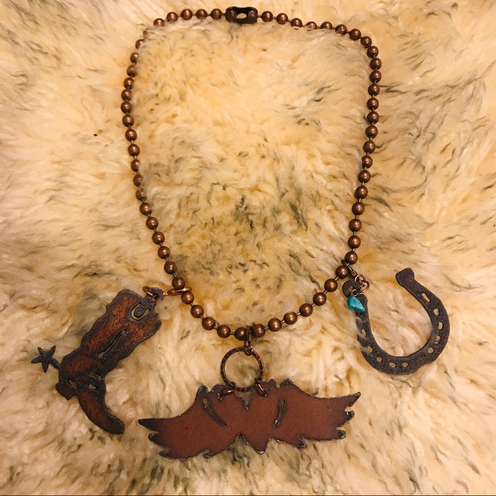 Copper necklace with 3 western charms